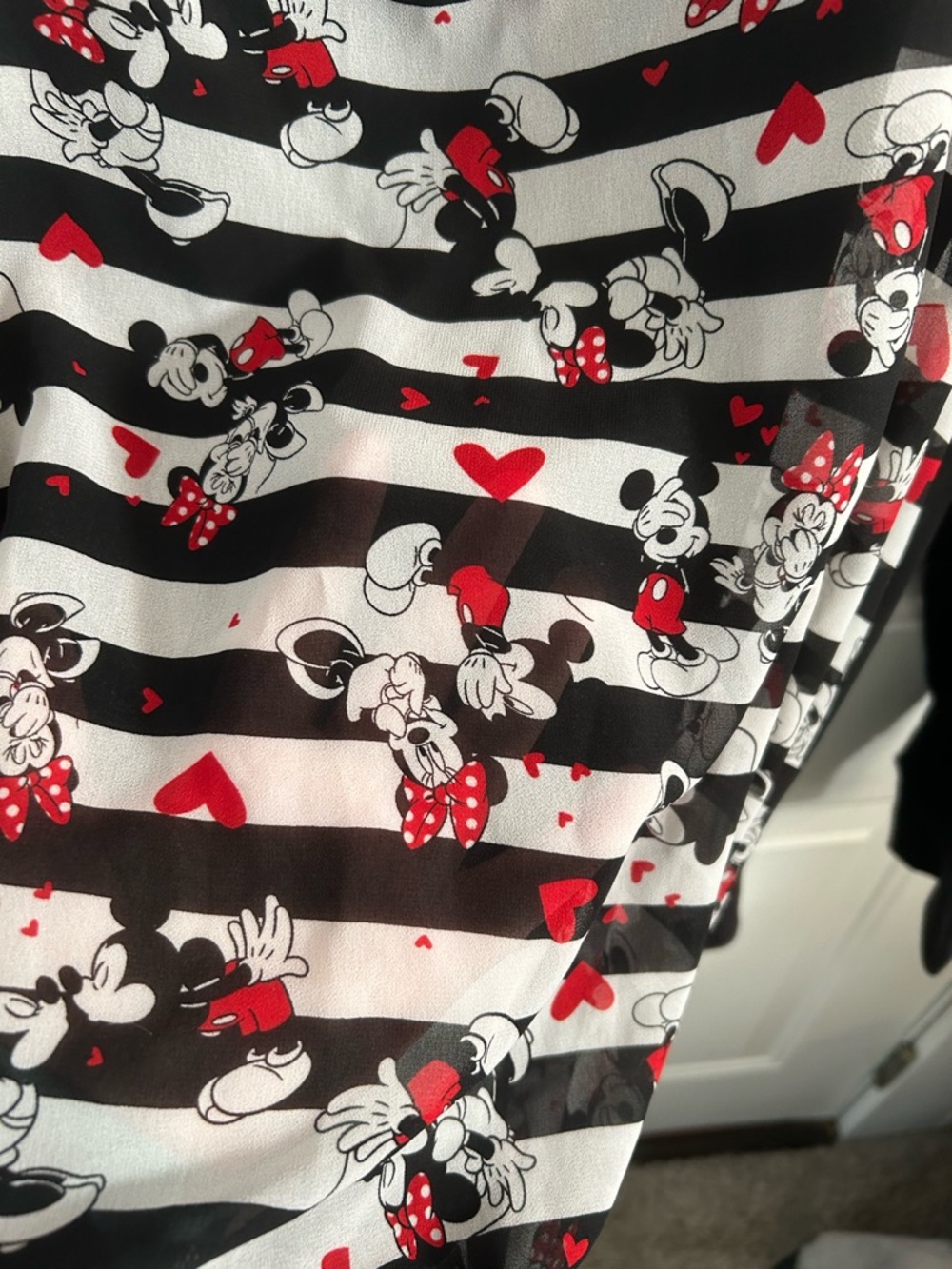 Disney sheer Black & White Striped Minnie Mouse Top with Red Hearts - Picture 2 of 4